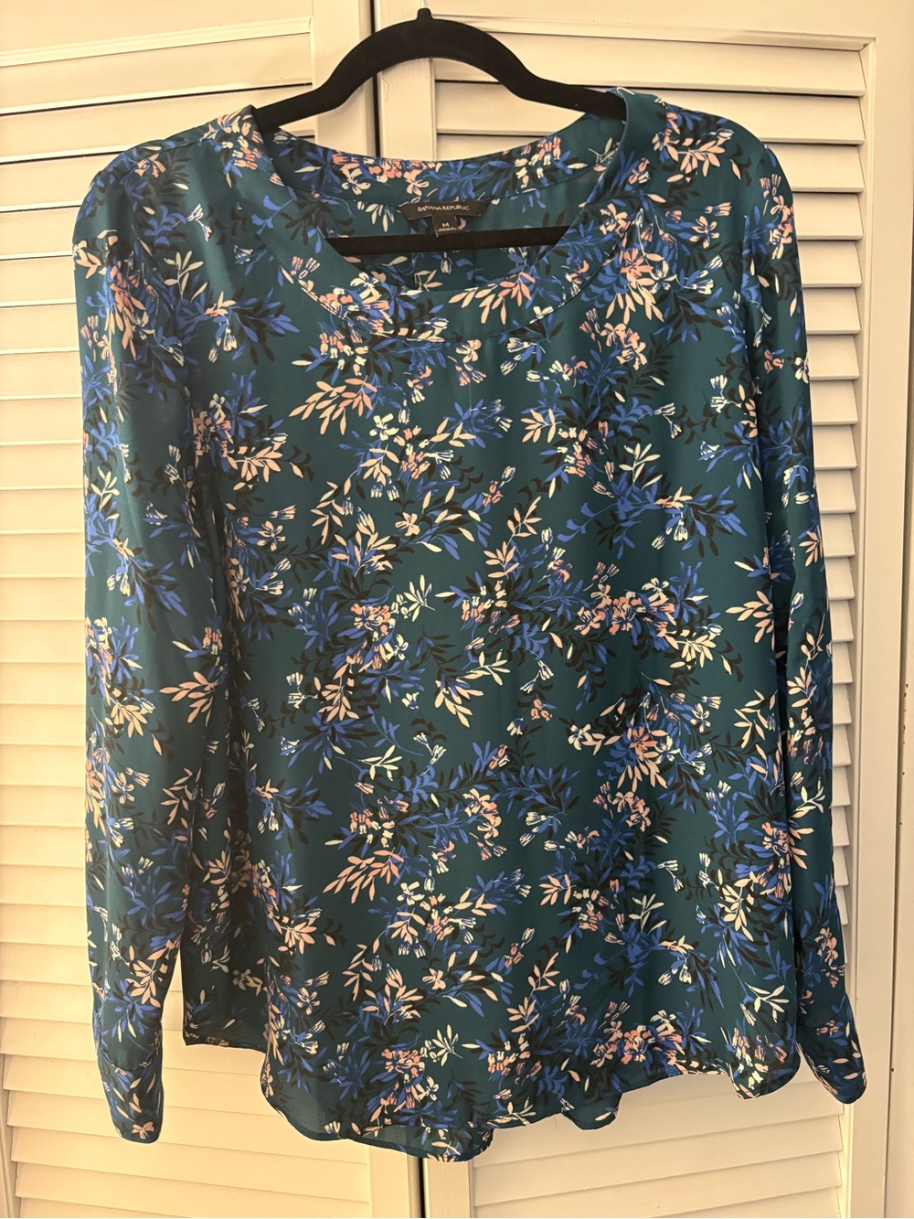 Banana Republic Teal Floral Long-Sleeve Blouse